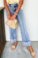 Center Seam Cuffed Straight High Waist Jeans