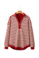 Red Stripe Buttoned V Neck Collared Drop Shoulder Top