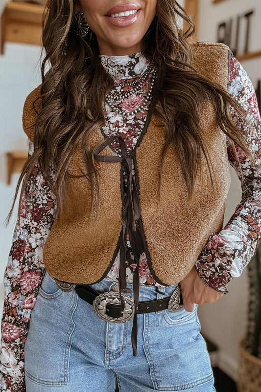 Beige Tie Front Vest
