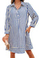 Blue Stripe Half Button Mini Dress