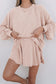 Corded Lantern Sleeve Top High Waist Ruffled Mini Skirt Set