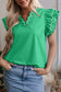 Green Scallop Trim V Neck Blouse