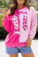 Pink Color Block Sequined Cowgirl Boots Sweatshirt