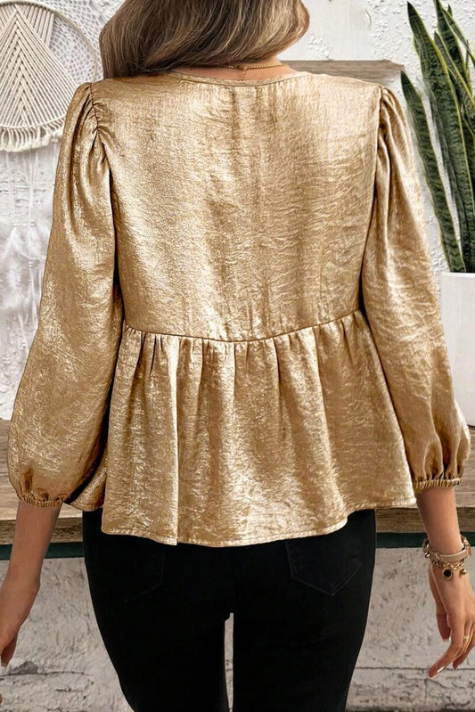 Gold Bow Tie Long Sleeve Top