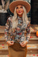 Brown Floral Long Sleeve Mesh Blouse