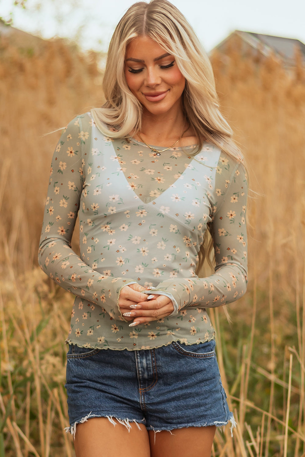 Vintage Floral Mesh Top