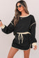 Black Color Pullover and Lace-up Waist Skort Set
