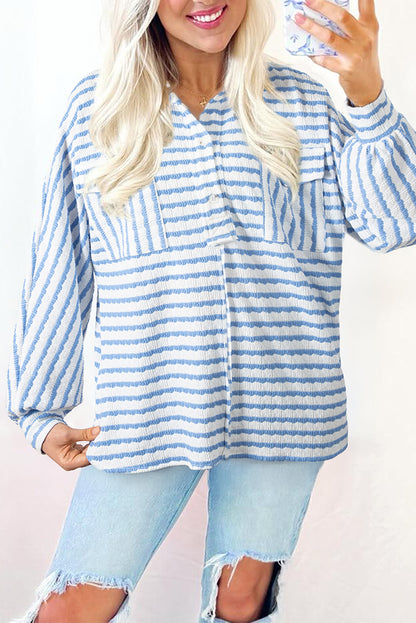 Blue Striped Half Button Sweater