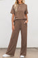 Smoke Gray Solid Color T Shirt Wide Leg Pants Set