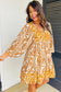 Orange Bohemian Print Puff Sleeve Mini Dress