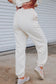 White Textured Cropped Tee and Jogger Pants Set