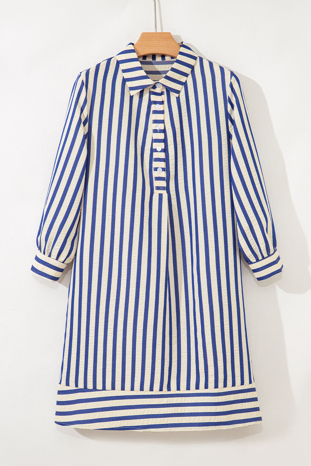 Blue Stripe Half Button Mini Dress