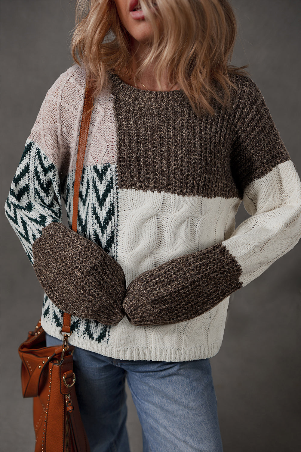 Color Block Patchwork Knotted Back Sweater