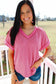 Rose Twisted Ribbed Knit V Neck Casual Tee