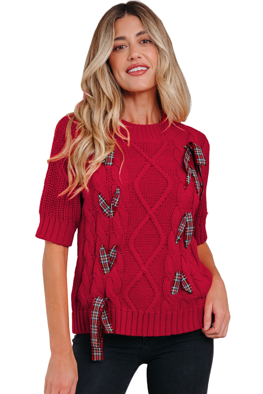 Plaid Lace Up Holiday Sweater