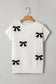 White Bow Pattern Knit Short Sleeve Sweater