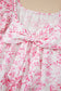 Pink Floral Ruffled Sleeve Bow Blouse