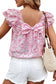 Pink Floral Ruffled Sleeve Bow Blouse