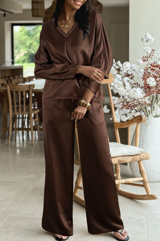 Brown V Neck Lounge Set