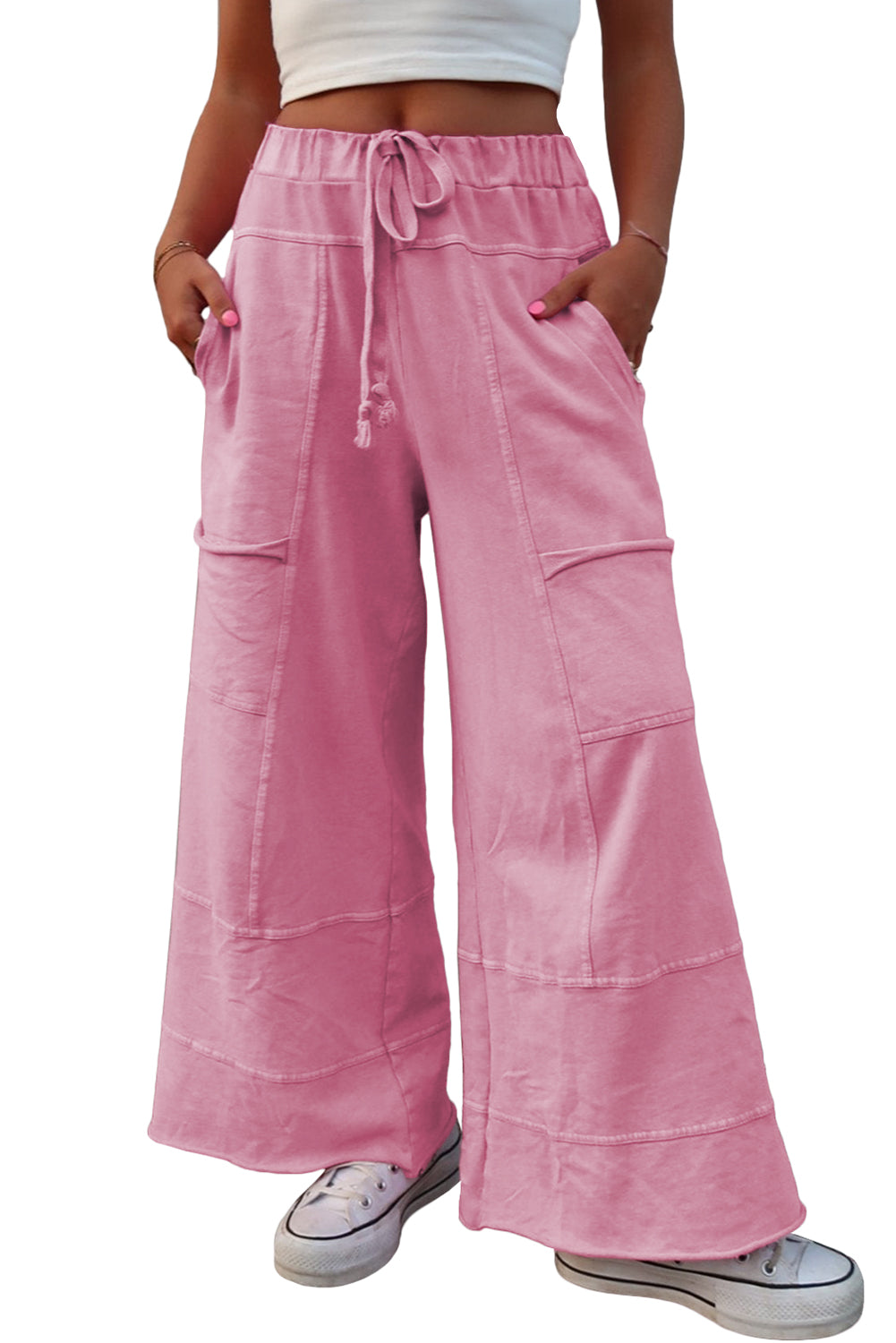 Mineral Wash Drawstring High Waist Wide Leg Cargo Pants