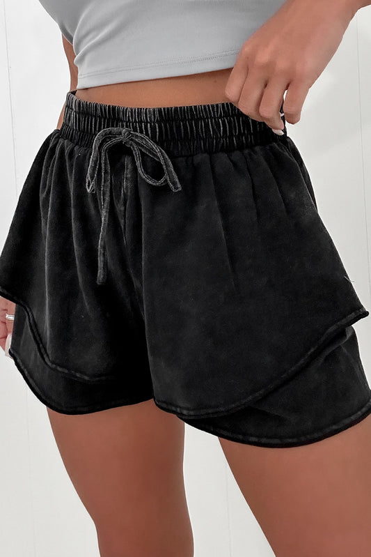 Black Mineral Wash High Waist Casual Shorts