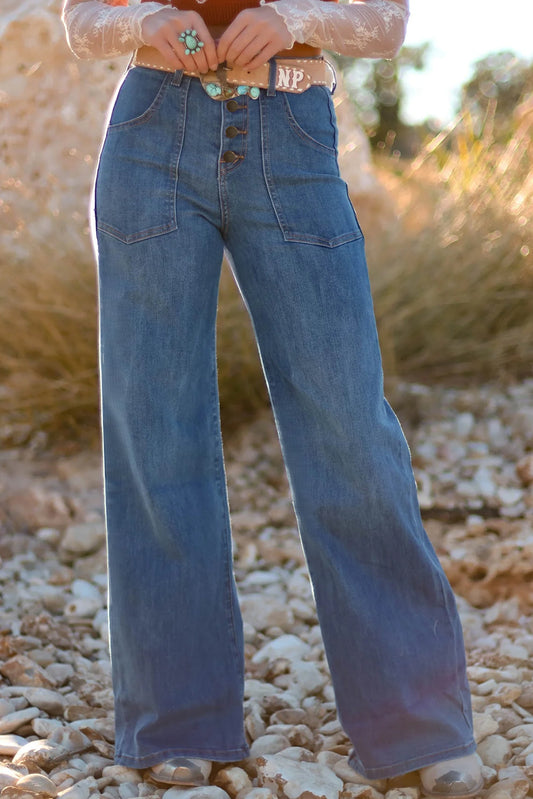 Button Up High Waist Wide Leg Jeans
