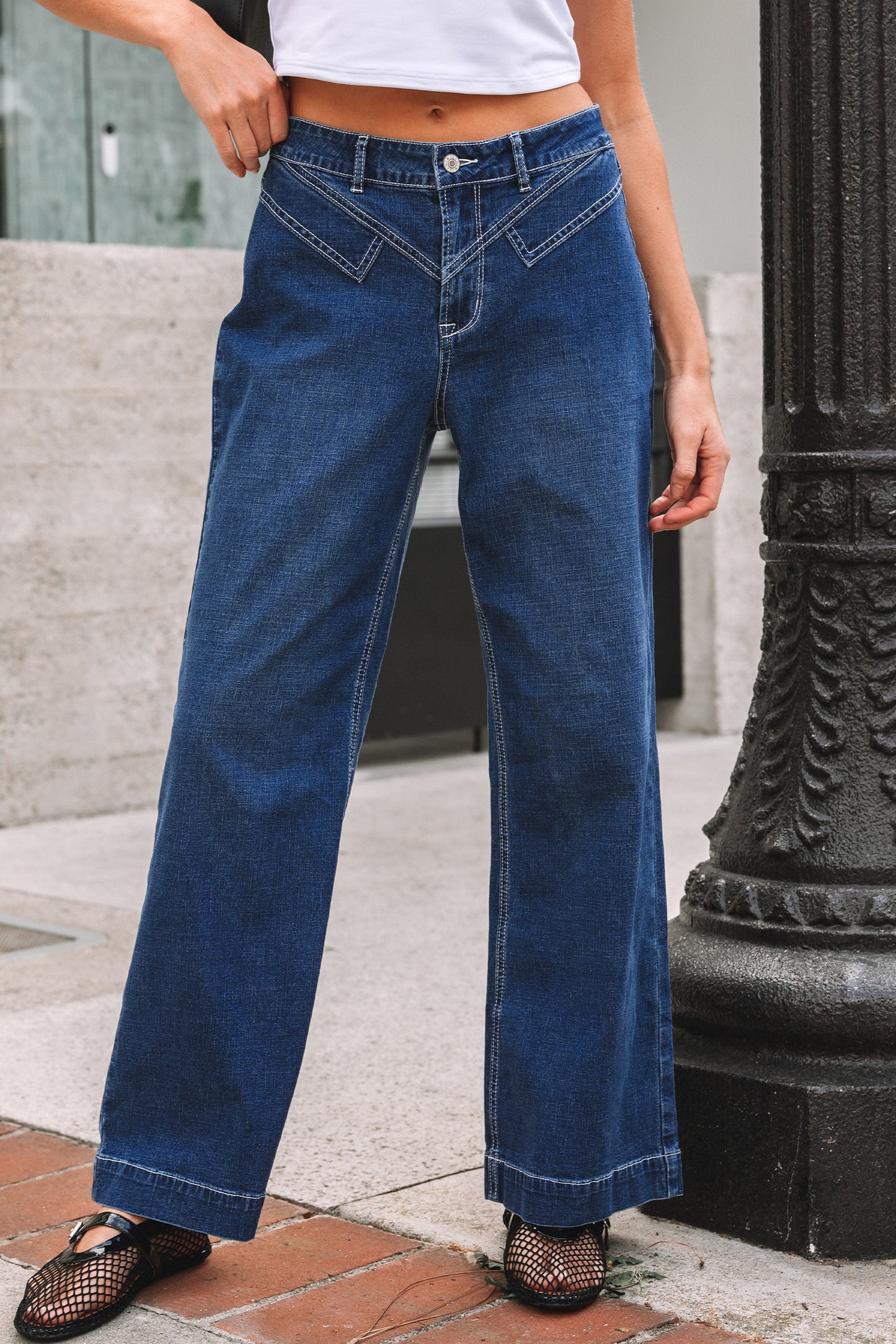 Sail Blue Stitched Cuff Jeans