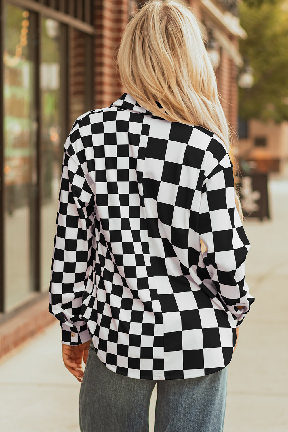 Checkerboard Flap Pocket Button Front Shacket