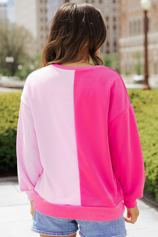 Pink Color Block Sequined Cowgirl Boots Sweatshirt