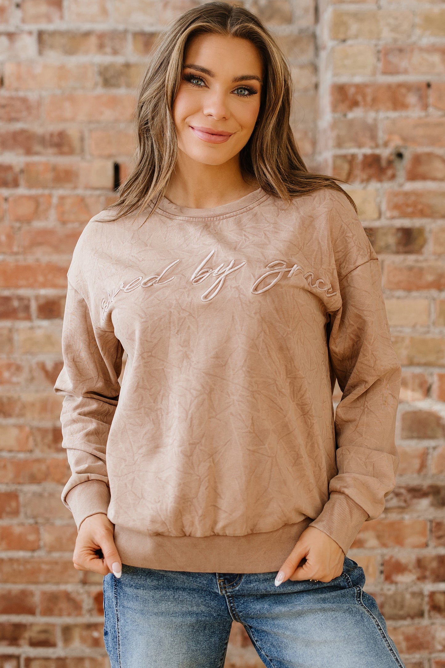Saved By Grace Embroidered Pullover