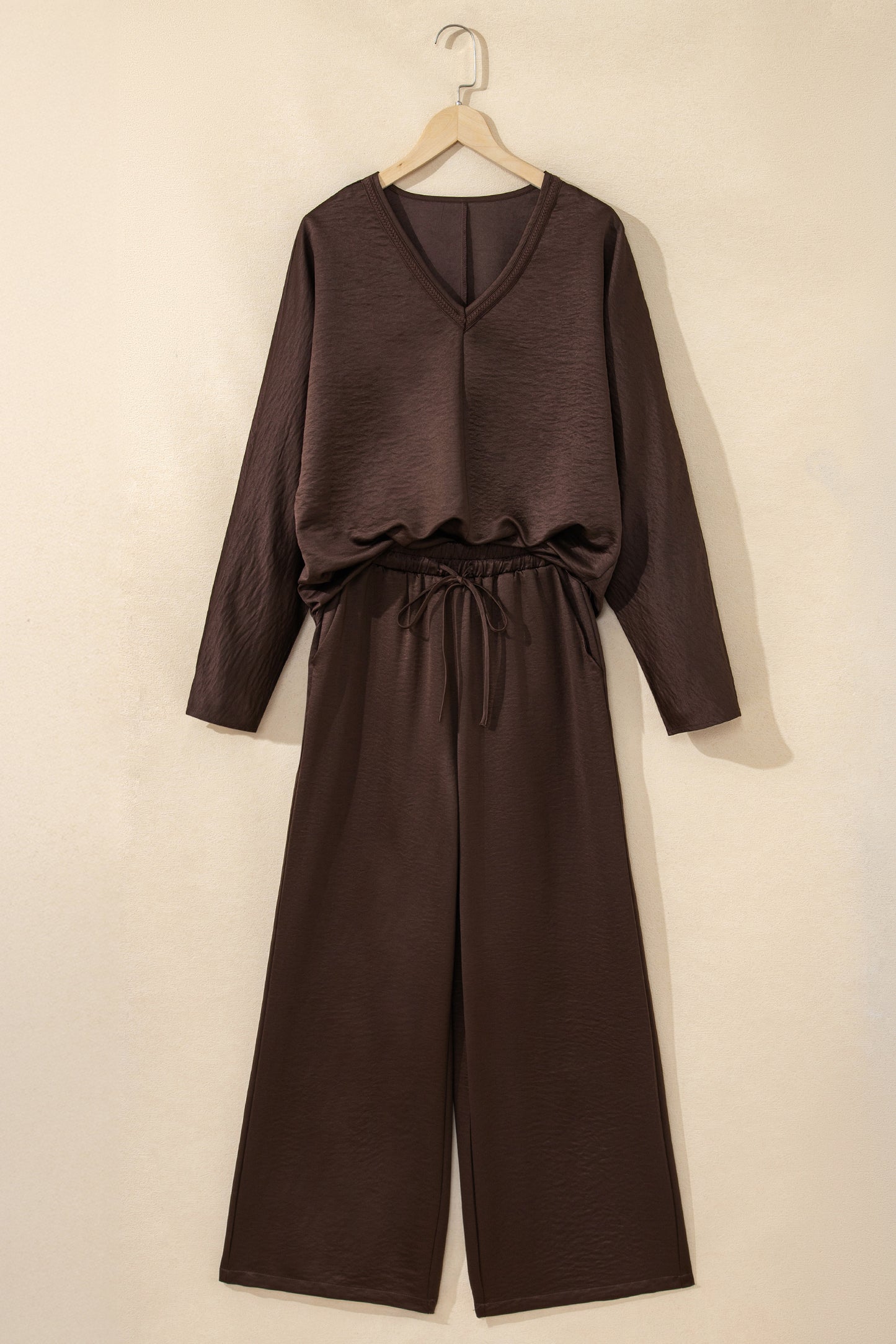 Brown V Neck Lounge Set