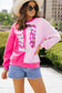 Pink Color Block Sequined Cowgirl Boots Sweatshirt