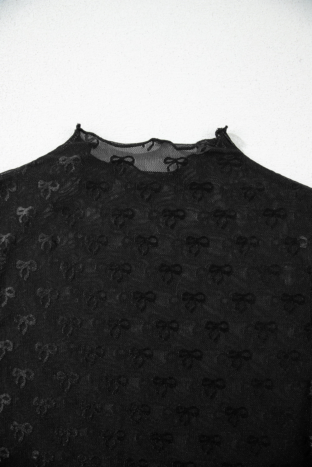 Bow Sheer Mesh Mock Neck Short Sleeve Top