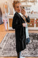 Black Solid Color Open Front Cardigan with Pockets