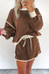 Coffee Loose Pullover and Lace-up Waist Skort Set
