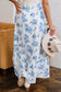 Blue Floral High Waist Ruffle Maxi Skirt