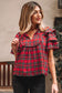 Festive Plaid Pearl Embellished Blouse