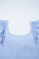Blue Textured Bow Knot Frilled Butterfly Sleeve Blouse