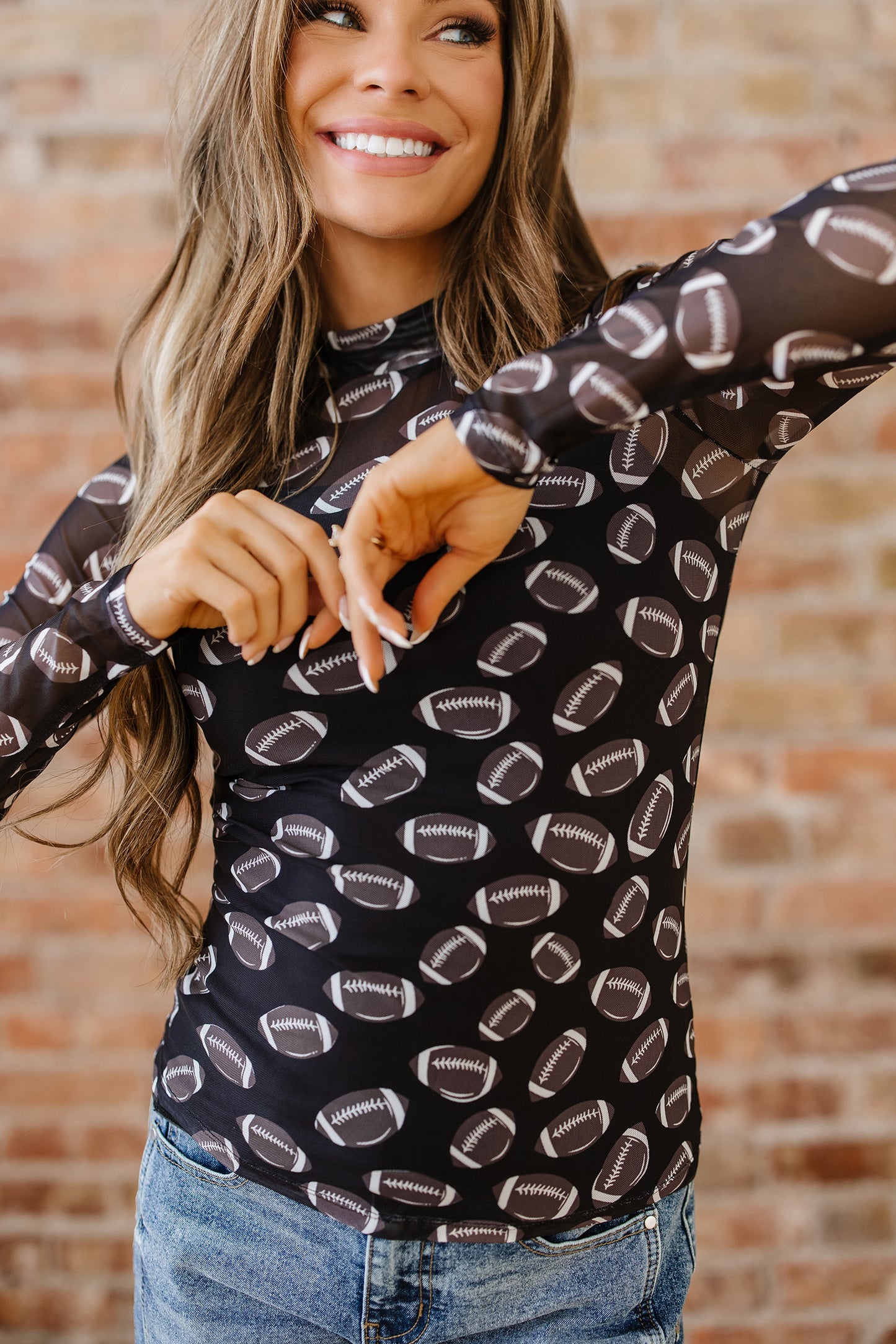 Black Game Day Football Mesh Sheer Top