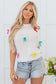 White Colorful Bow Knit Short Sleeve Sweater