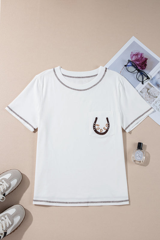 Rodeo Horseshoe Embroidered Patch T Shirt