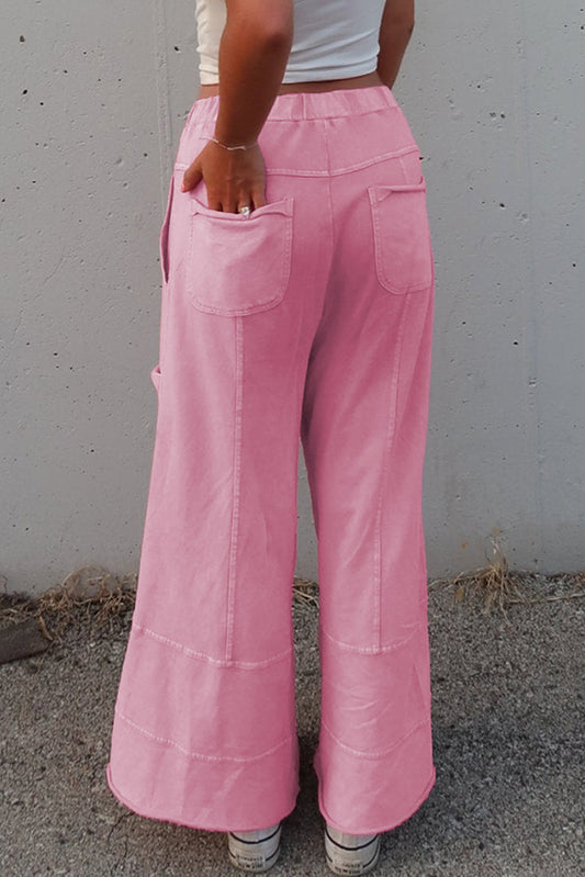 Mineral Wash Drawstring High Waist Wide Leg Cargo Pants