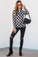 Black Checkerboard Western Elements Printed Mesh Top