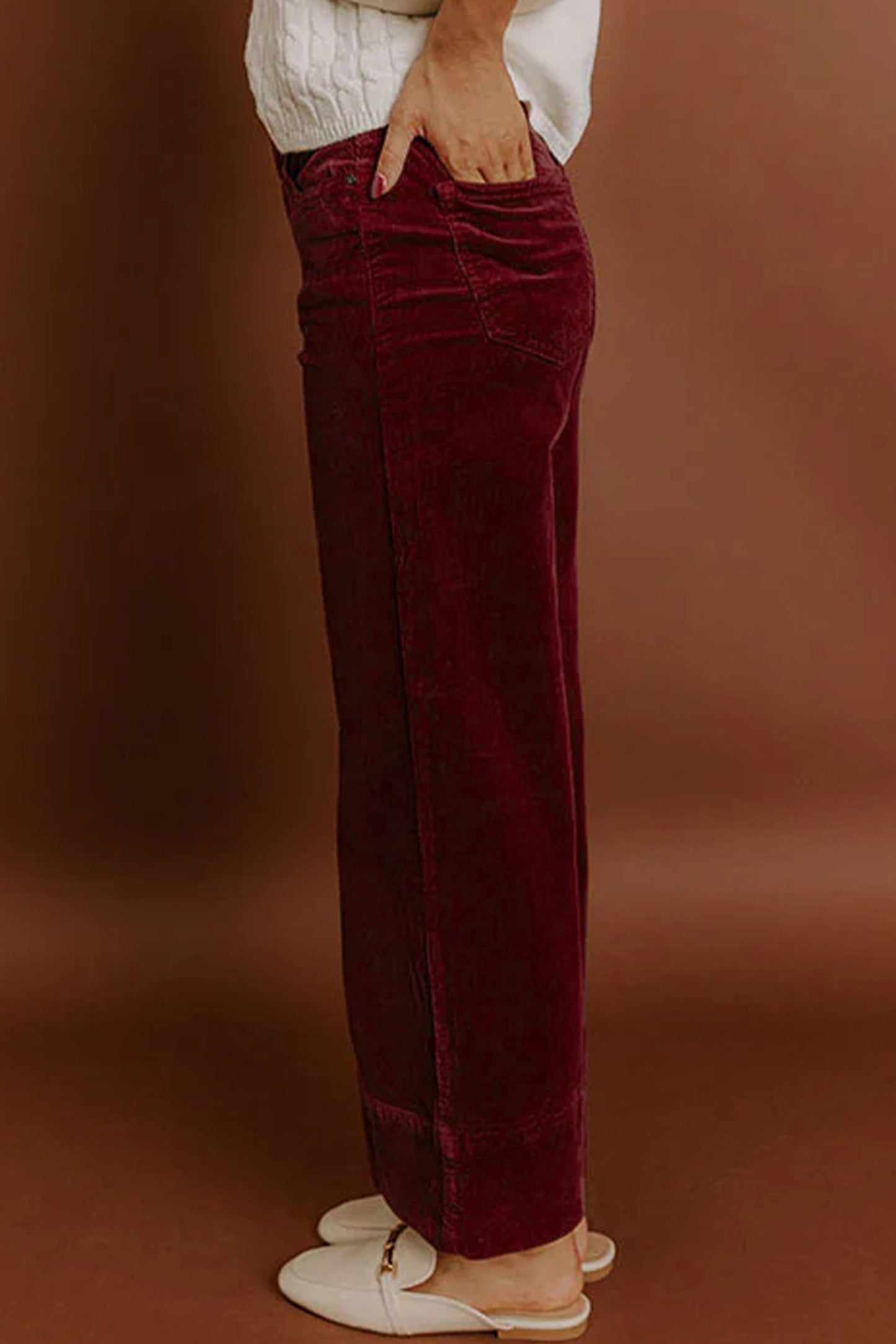 Burgundy Corduroy Wide Leg Pants