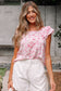 Pink Floral Ruffled Sleeve Bow Blouse