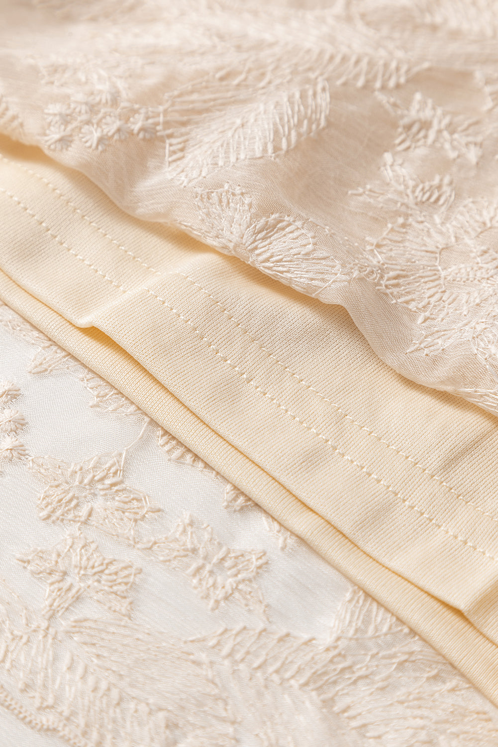 Oatmeal Embroidered Mesh Flowy Long Skirt