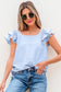 Blue Textured Bow Knot Frilled Butterfly Sleeve Blouse