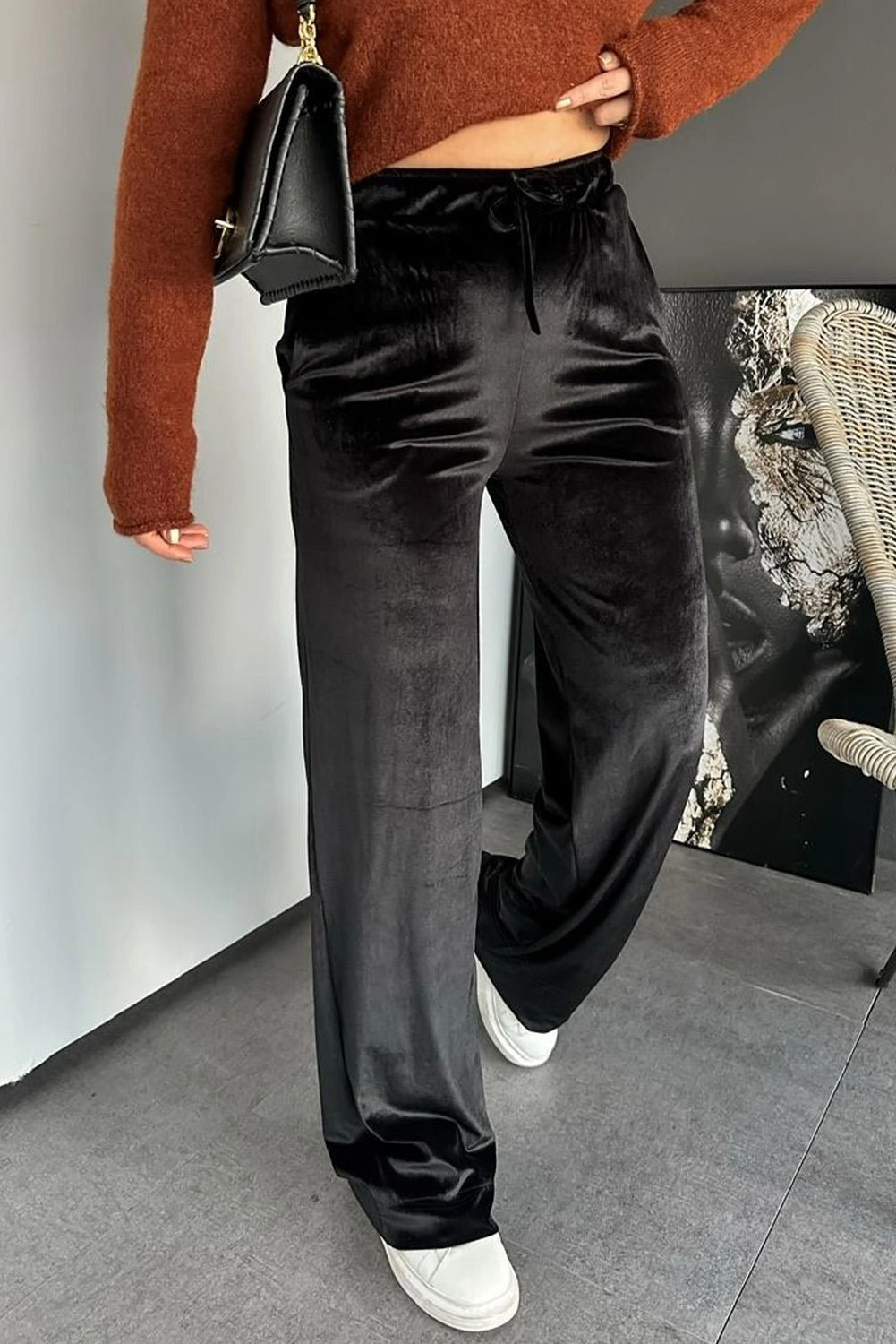 Black Velvet Drawstring Pants