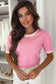 Colorblock Bow V-Shape Cut Short Sleeve Sweater