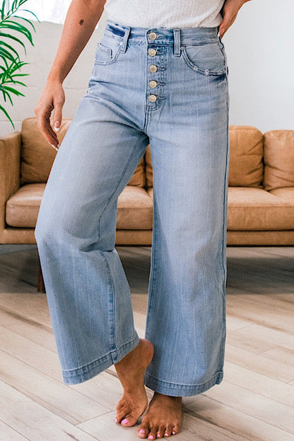 Button Up Pinstripe Wide Leg Jeans